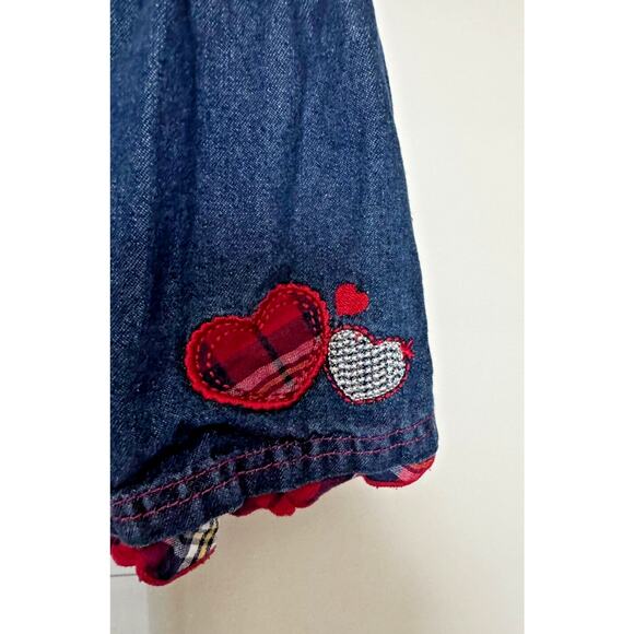 Vintage Carters Denim Dress Size 3T Ruffle Sleeve, Applique, Red Buttons Toddler - Picture 3 of 7